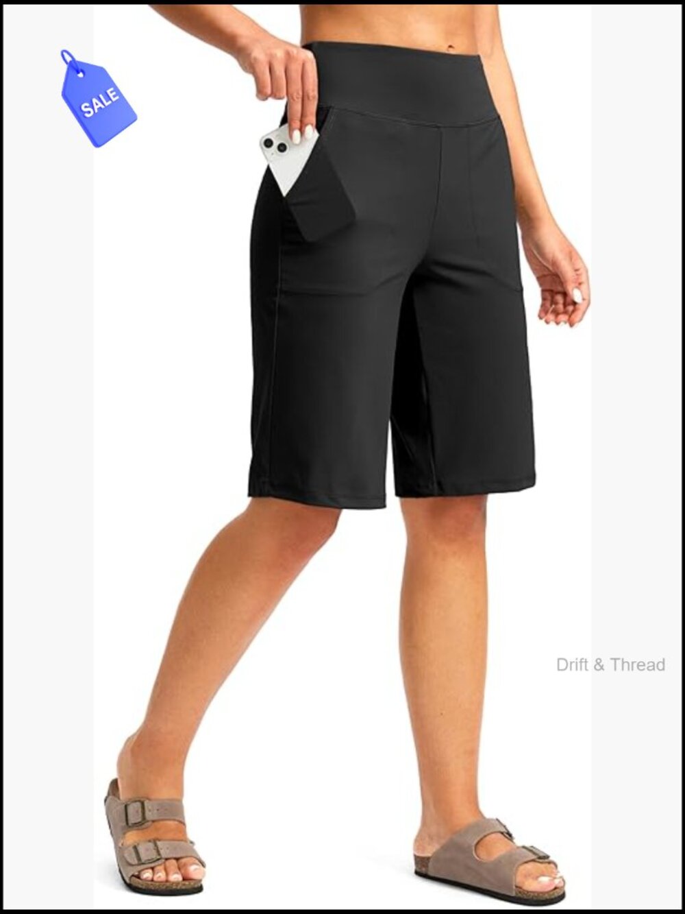 High Waisted Bermuda Shorts 12" Inseam Stretch Active Casual Walking
